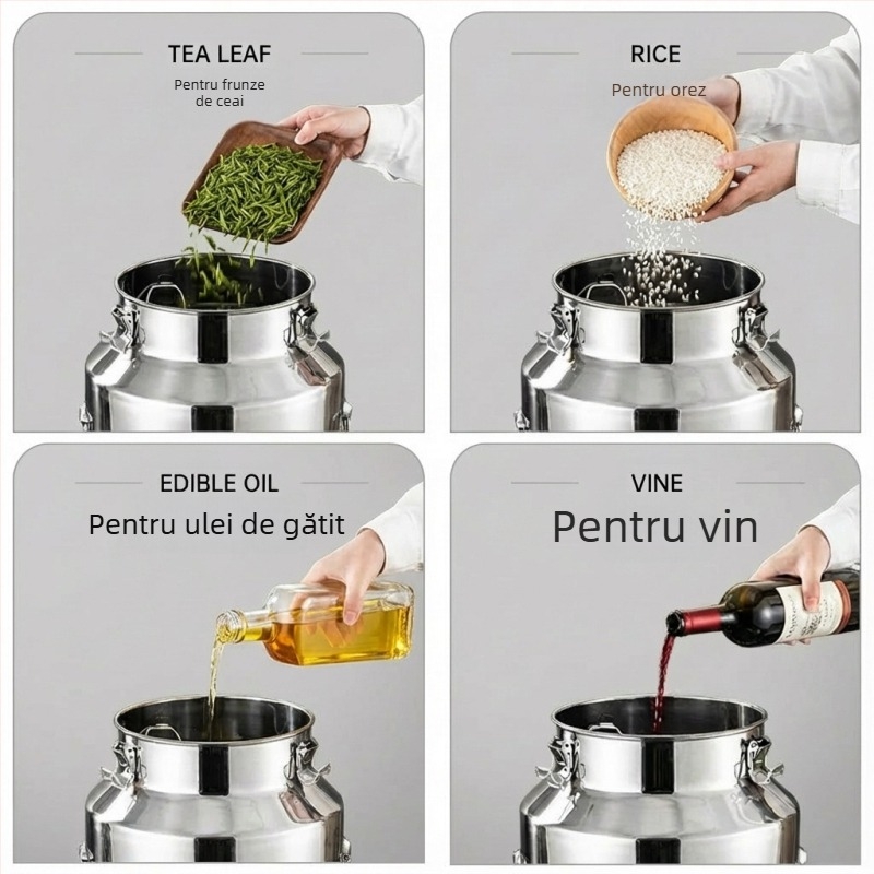 Recipient din oțel inoxidabil alimentar cu capac sigilat, recipient rezistent la umezeală, 5 L, canistră pentru ceai și lapte