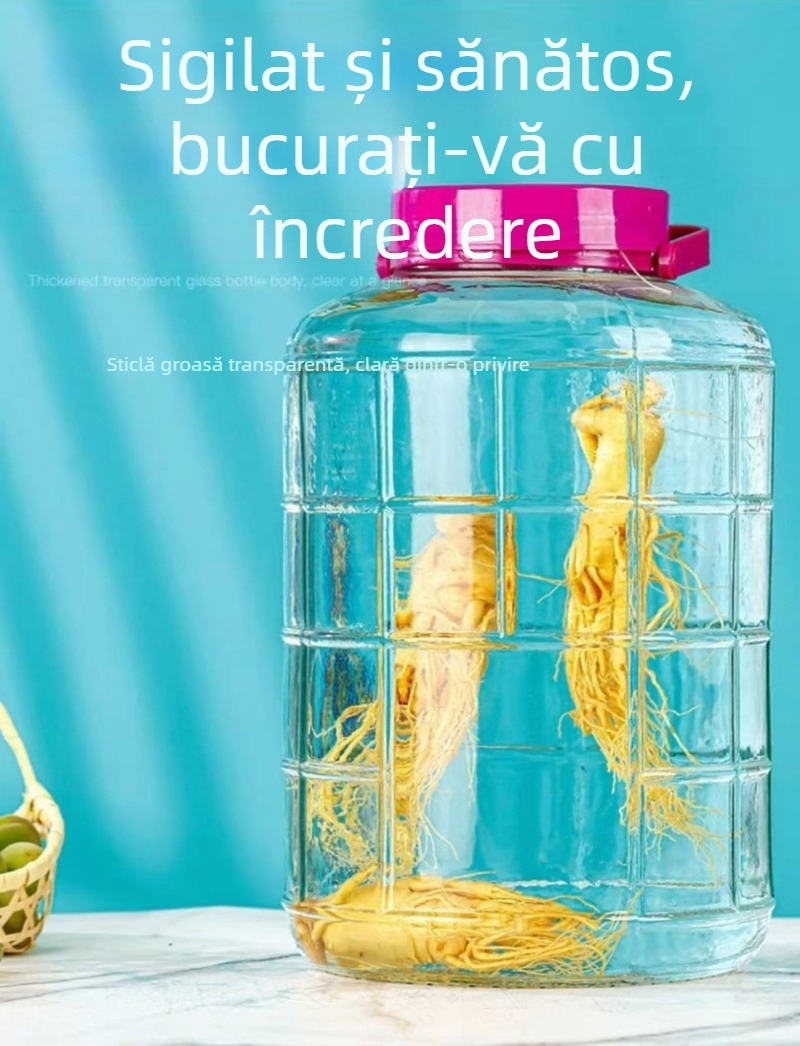 Borcan de sticlă sigilat, rotund, 5 L sau mai mult, pentru fermentare și murături