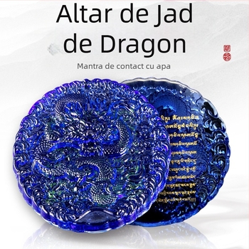 Amulet crystal Dragon King Temple Mandala pentru eliberarea apei, piatră Mani rotundă, albastru și galben – obiect decorativ