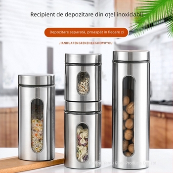 Borcane din sticlă cu capace din oțel inoxidabil, sigilate, pentru bucătărie, condimente și boabe de cafea