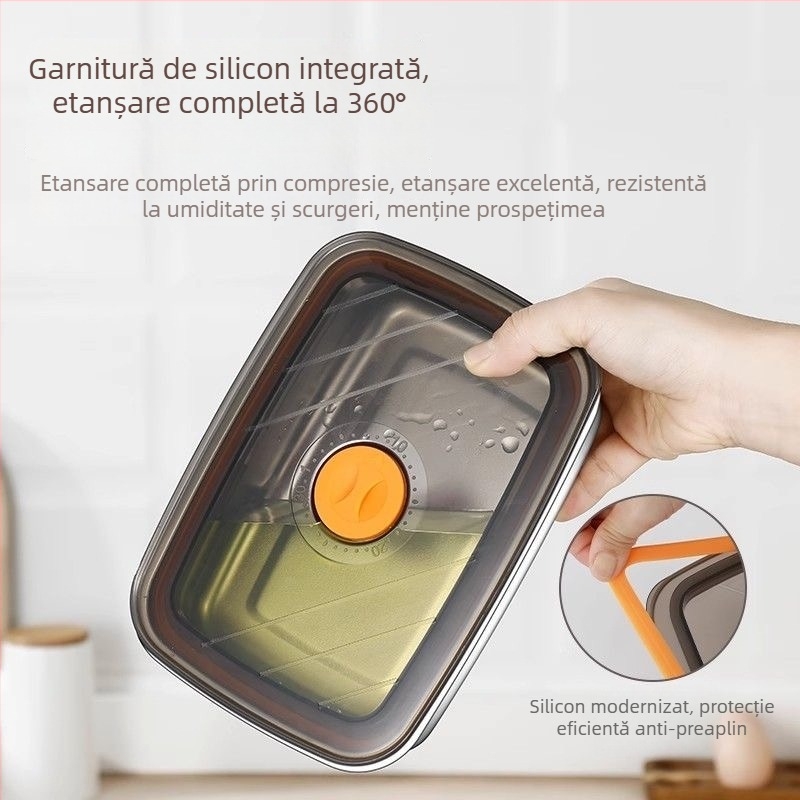 Cutie pentru alimente din oțel inox cu capac, pentru frigider și congelator, cutie pentru prânz