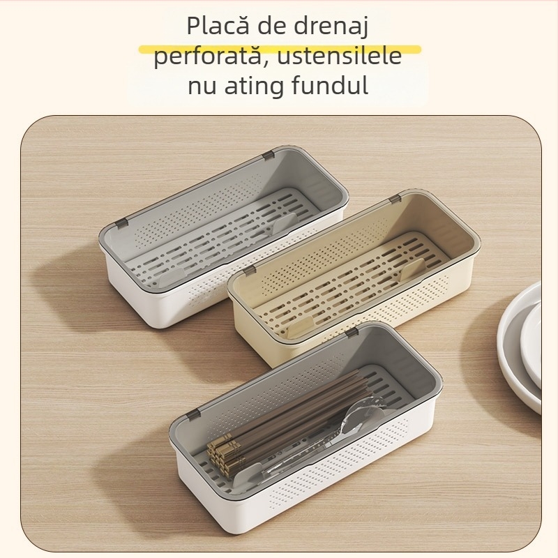 Cutie de depozitare pentru bețișoare cu capac, organizator multifuncțional pentru linguri și tacâmuri