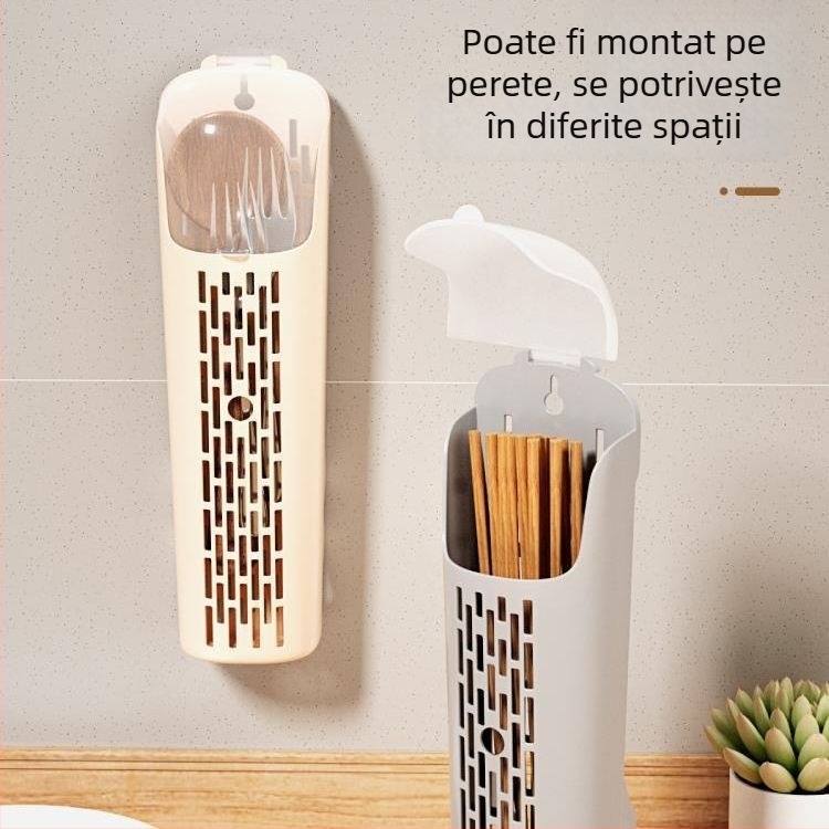 Suport din plastic pentru bețișoare cu drenaj, organizator de bucătărie cu capac, montat pe perete