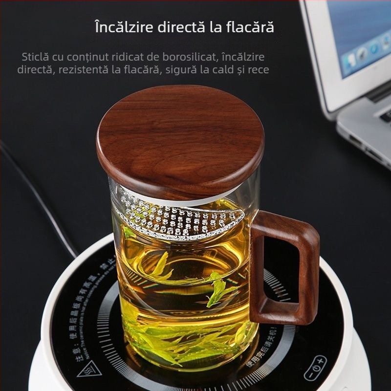 Ceșuță de ceai din sticlă borosilicat cu mâner, transparentă, pentru ceai verde, formă semilună, pentru casă și birou.