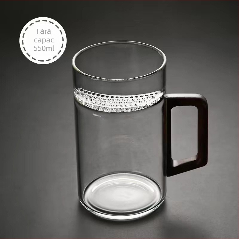 Ceșuță de ceai din sticlă borosilicat cu mâner, transparentă, pentru ceai verde, formă semilună, pentru casă și birou.