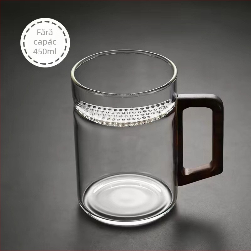 Ceșuță de ceai din sticlă borosilicat cu mâner, transparentă, pentru ceai verde, formă semilună, pentru casă și birou.
