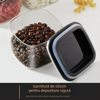 Recipient din sticlă pentru depozitarea alimentelor, cu capacitate mare, transparent, rezistent la umezeală, pentru fasole și mei