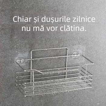 Raft din oțel inoxidabil, montat pe perete, organizator multifuncțional pentru bucătărie și baie, cu ventuză