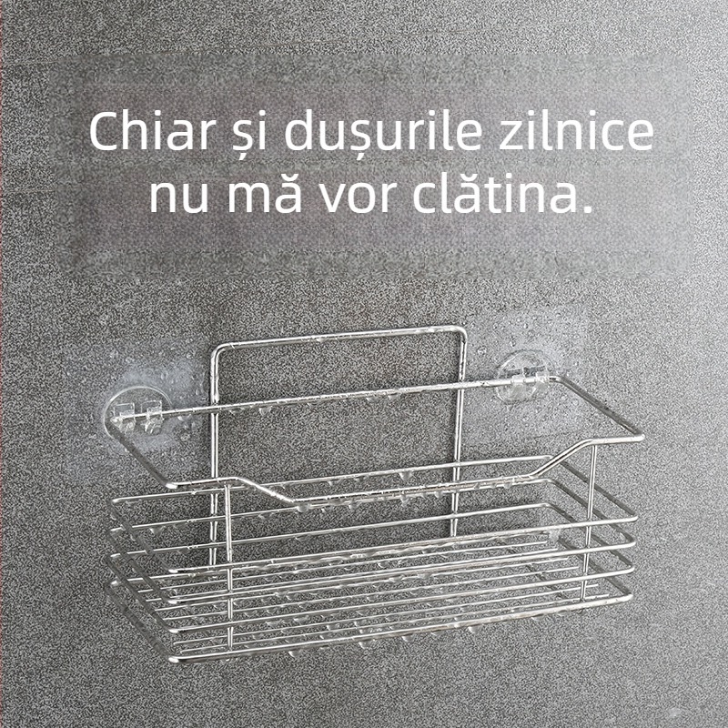 Raft din oțel inoxidabil, montat pe perete, organizator multifuncțional pentru bucătărie și baie, cu ventuză