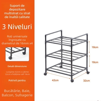 Raft de bucătărie, 6 etaje, suport pentru oale pe podea, cadru din oțel