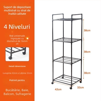 Raft de bucătărie, 6 etaje, suport pentru oale pe podea, cadru din oțel