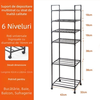 Raft de bucătărie, 6 etaje, suport pentru oale pe podea, cadru din oțel