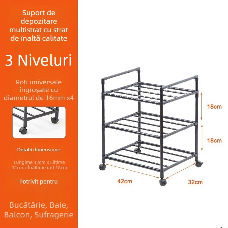 Raft de bucătărie, 6 etaje, suport pentru oale pe podea, cadru din oțel