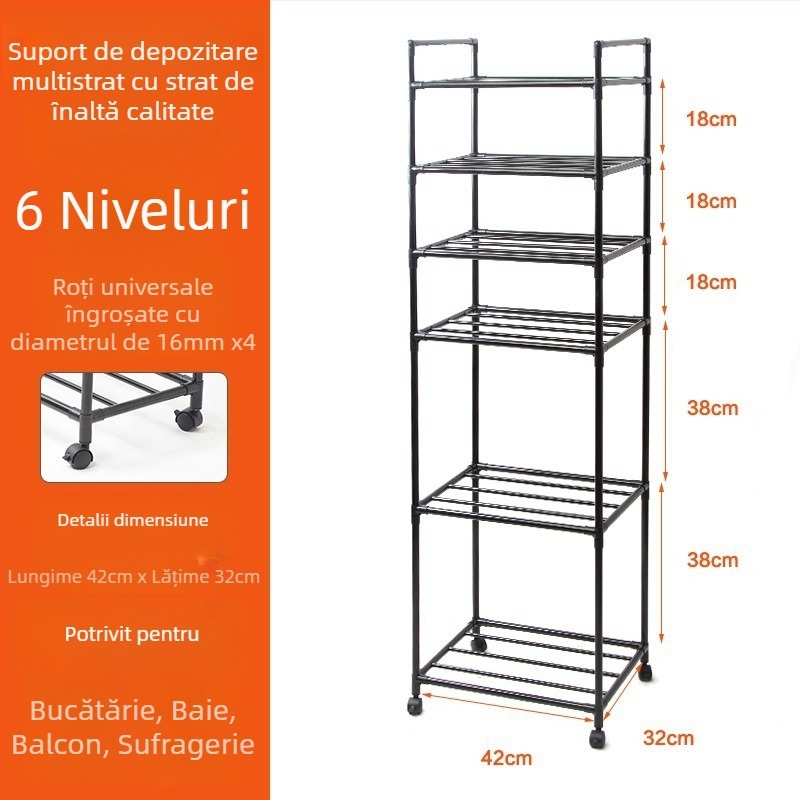 Raft de bucătărie, 6 etaje, suport pentru oale pe podea, cadru din oțel