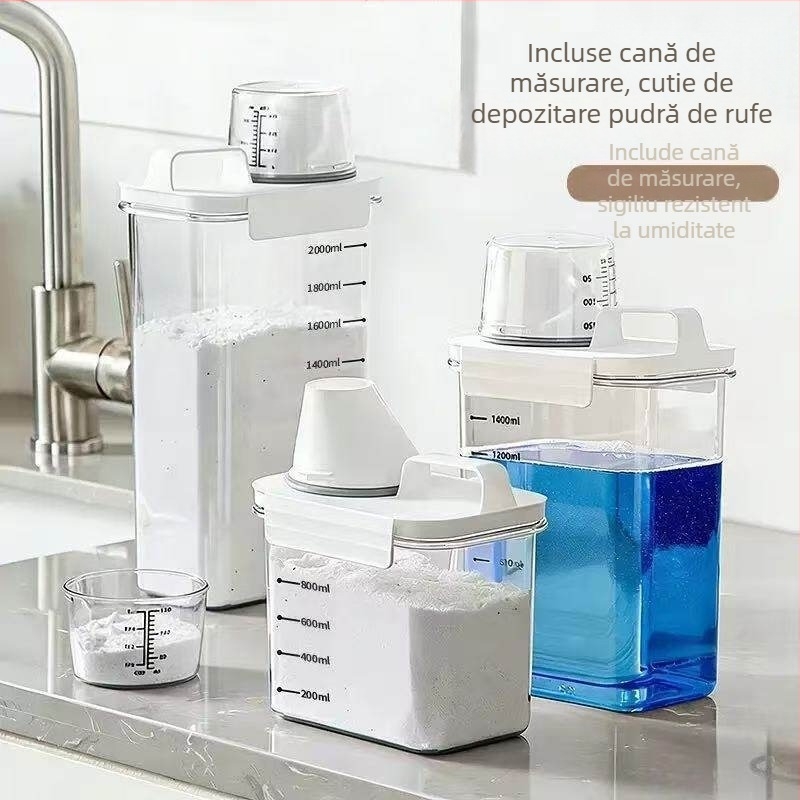 Cutie de depozitare pentru detergent de rufe, capacitate mare, din PET, pentru praf și capsule gel