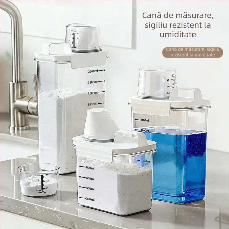 Cutie de depozitare pentru detergent de rufe, capacitate mare, din PET, pentru praf și capsule gel