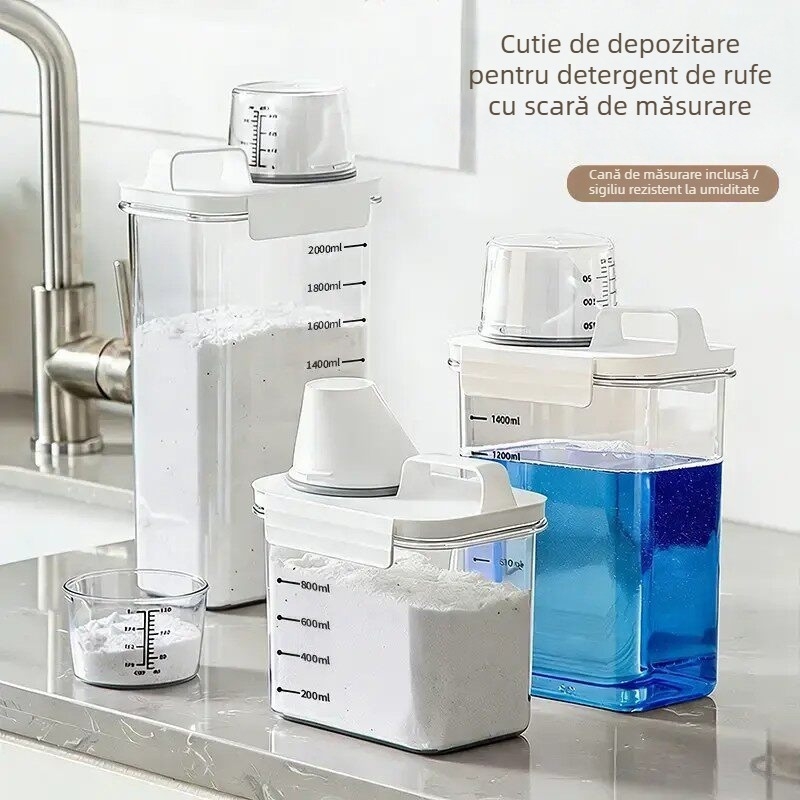 Cutie de depozitare pentru detergent de rufe, capacitate mare, din PET, pentru praf și capsule gel