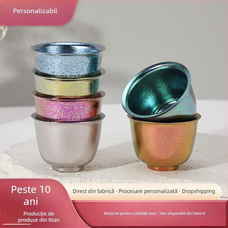 Ceainic de ceai din titan pur, cu un singur strat, set de ceai personal de lux, portabil pentru camping în aer liber, set pentru prepararea ceaiului pentru o persoană sau mai multe