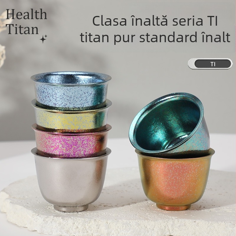 Ceainic de ceai din titan pur, cu un singur strat, set de ceai personal de lux, portabil pentru camping în aer liber, set pentru prepararea ceaiului pentru o persoană sau mai multe