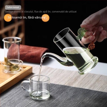 Set de ceai din sticlă pentru uz casnic, cu filtru Pu'er Gongfu și separare ceai-apă, set de cești roșii cu mânere duble, ceainic pentru o singură infuzie