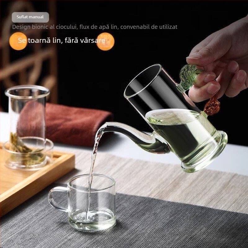 Set de ceai din sticlă pentru uz casnic, cu filtru Pu'er Gongfu și separare ceai-apă, set de cești roșii cu mânere duble, ceainic pentru o singură infuzie