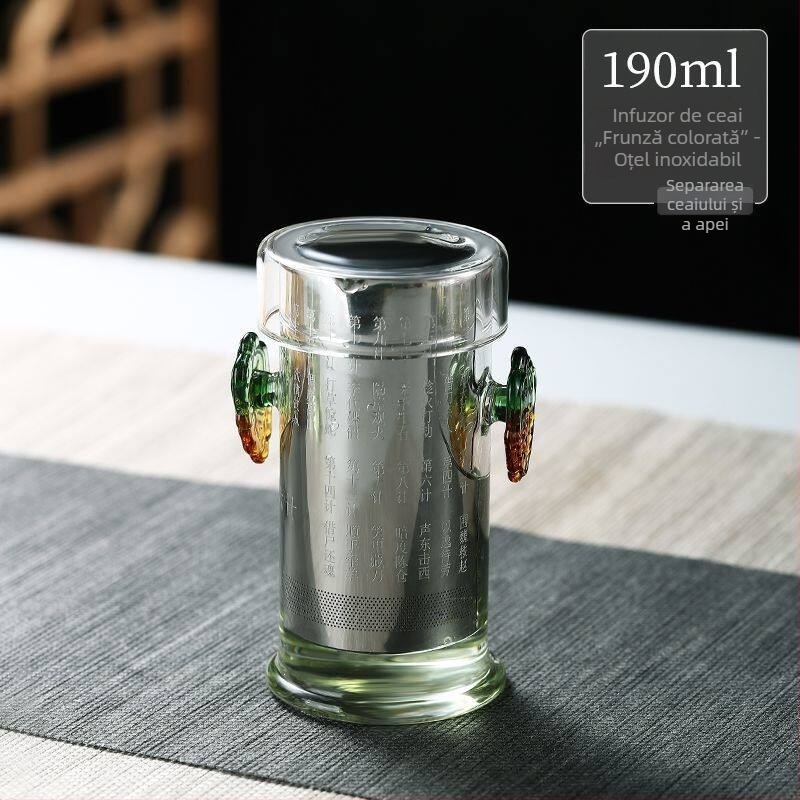 Set de ceai din sticlă pentru uz casnic, cu filtru Pu'er Gongfu și separare ceai-apă, set de cești roșii cu mânere duble, ceainic pentru o singură infuzie