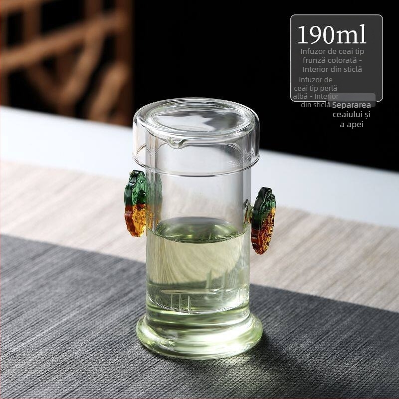 Set de ceai din sticlă pentru uz casnic, cu filtru Pu'er Gongfu și separare ceai-apă, set de cești roșii cu mânere duble, ceainic pentru o singură infuzie