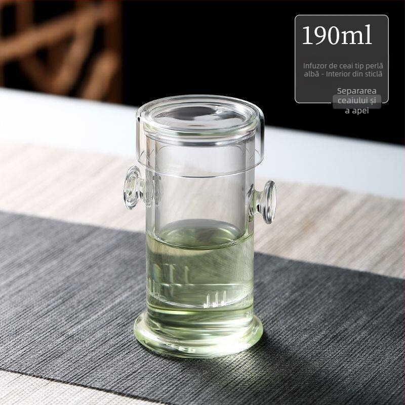 Set de ceai din sticlă pentru uz casnic, cu filtru Pu'er Gongfu și separare ceai-apă, set de cești roșii cu mânere duble, ceainic pentru o singură infuzie