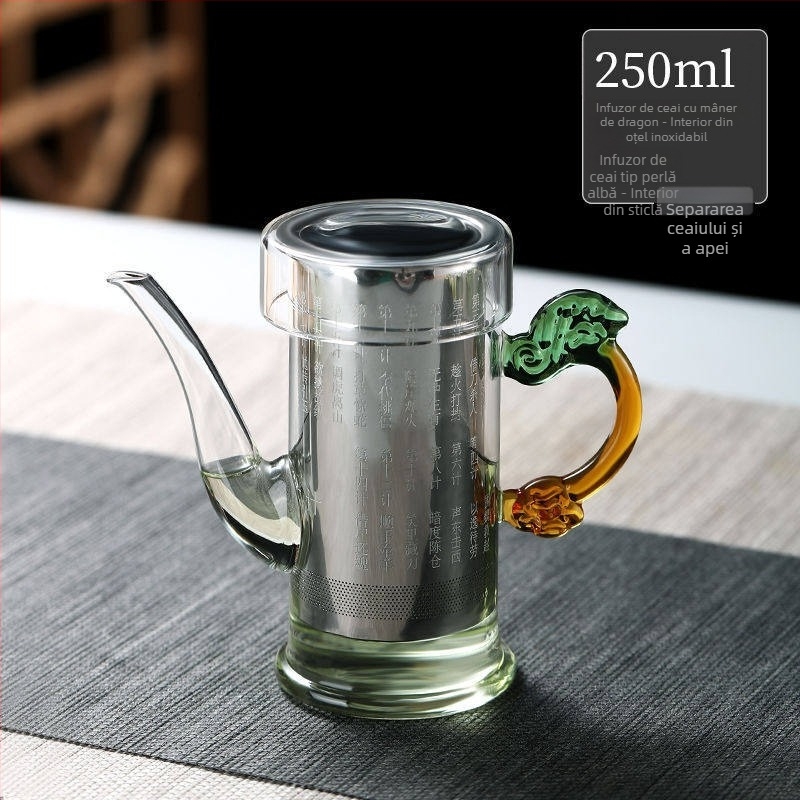 Set de ceai din sticlă pentru uz casnic, cu filtru Pu'er Gongfu și separare ceai-apă, set de cești roșii cu mânere duble, ceainic pentru o singură infuzie