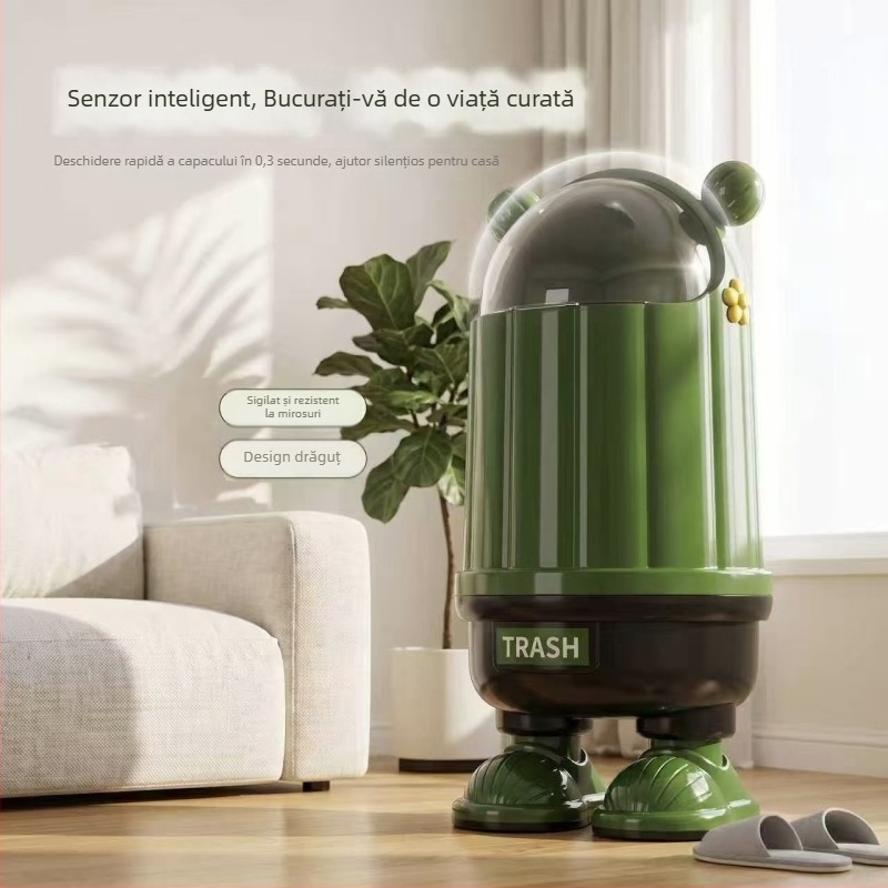 Coș de gunoi pentru uz casnic, capac mare, etanș, impermeabil, 10 L, cilindru rotund din plastic