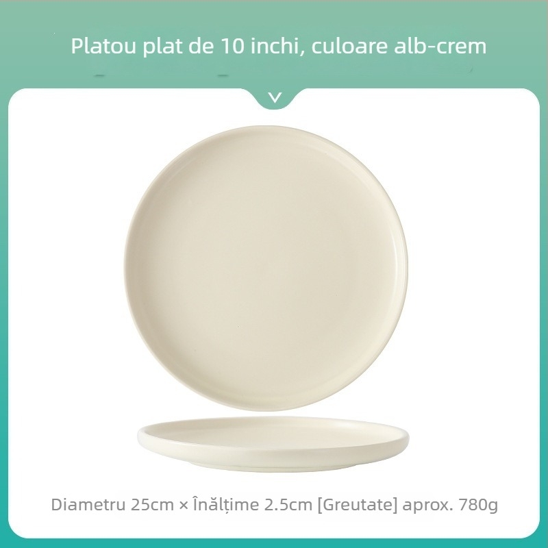 Farfurie rotundă din ceramică în stil Nordic Morandi, minimalist pentru mese zilnice – pizza, friptură, paste și desert