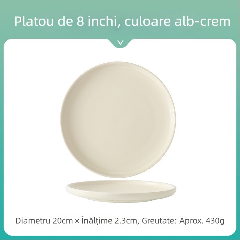 Farfurie rotundă din ceramică în stil Nordic Morandi, minimalist pentru mese zilnice – pizza, friptură, paste și desert