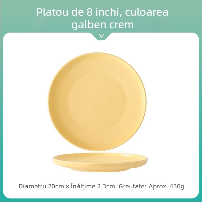 Farfurie rotundă din ceramică în stil Nordic Morandi, minimalist pentru mese zilnice – pizza, friptură, paste și desert