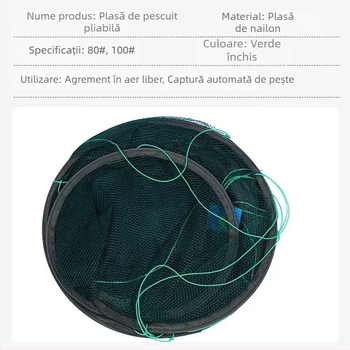Plasă de pescuit deschisă, pliabilă, pentru pești și crabi, cu cușcă pentru crabi