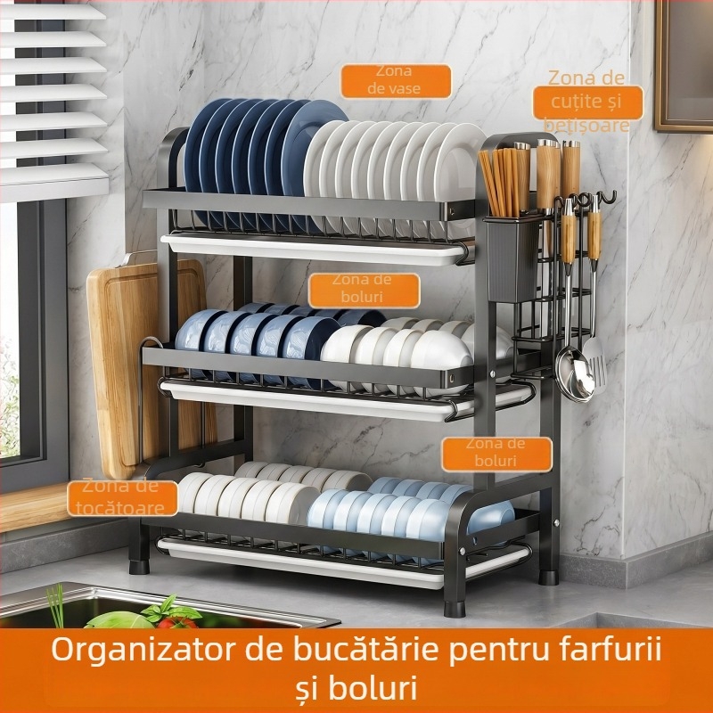 Suport drenaj pentru blat de bucătărie pentru boluri, farfurii, bețișoare, cuțite și tocătoare