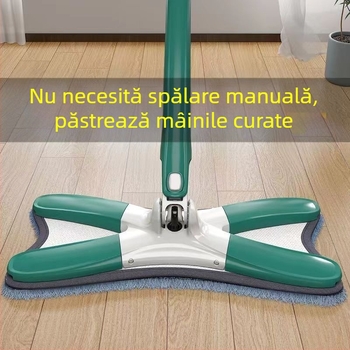 Butterfly mop fără atingere, pentru uz casnic, curățare cu un singur traseu, utilizare umedă și uscată, mop plat în formă de X cu țesătură microfibră