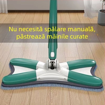 Butterfly mop fără atingere, pentru uz casnic, curățare cu un singur traseu, utilizare umedă și uscată, mop plat în formă de X cu țesătură microfibră