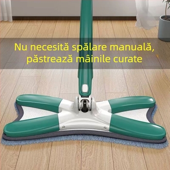 Butterfly mop fără atingere, pentru uz casnic, curățare cu un singur traseu, utilizare umedă și uscată, mop plat în formă de X cu țesătură microfibră