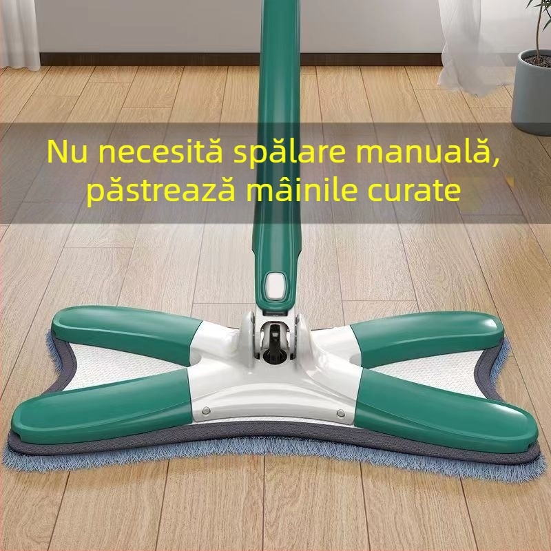 Butterfly mop fără atingere, pentru uz casnic, curățare cu un singur traseu, utilizare umedă și uscată, mop plat în formă de X cu țesătură microfibră