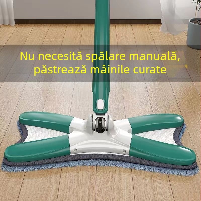 Butterfly mop fără atingere, pentru uz casnic, curățare cu un singur traseu, utilizare umedă și uscată, mop plat în formă de X cu țesătură microfibră