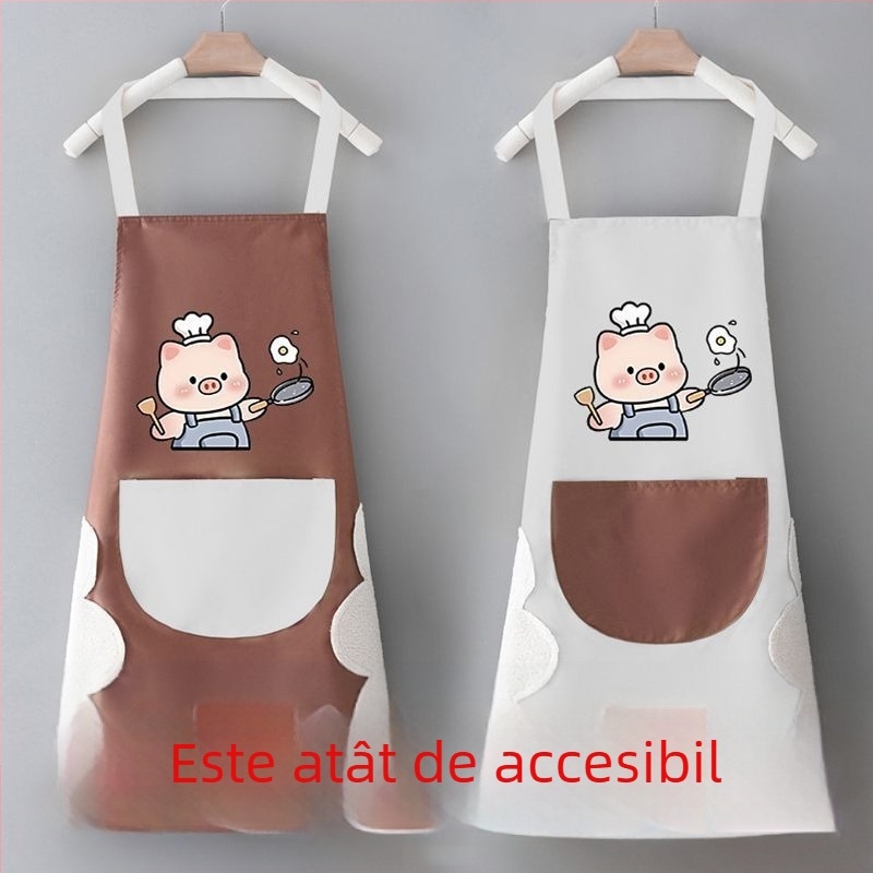 Șorț impermeabil în stil coreean, drăguț, fără mâneci, din PVC, protecție împotriva uleiului, cu funcție de ștergere a mâinilor