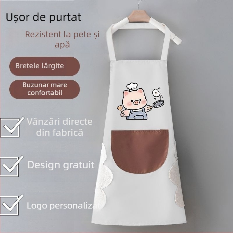Șorț impermeabil în stil coreean, drăguț, fără mâneci, din PVC, protecție împotriva uleiului, cu funcție de ștergere a mâinilor