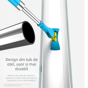 Mop plat din aliaj de aluminiu, cu mâner telescopic din oțel inoxidabil, pentru podele din lemn