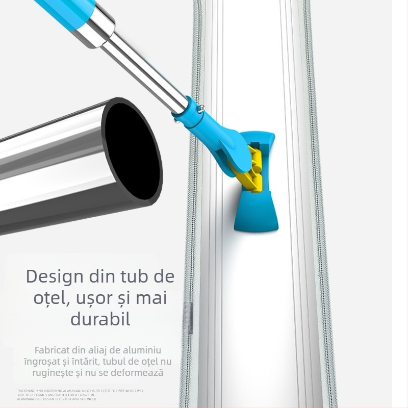 Mop plat din aliaj de aluminiu, cu mâner telescopic din oțel inoxidabil, pentru podele din lemn