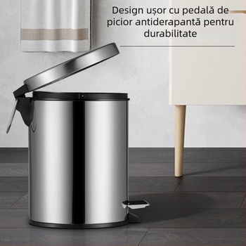 Coș de gunoi din oțel inoxidabil cu pedale, pentru baie, 4 L, depozitare casnică