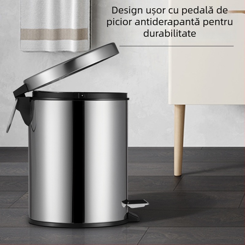 Coș de gunoi din oțel inoxidabil cu pedale, pentru baie, 4 L, depozitare casnică
