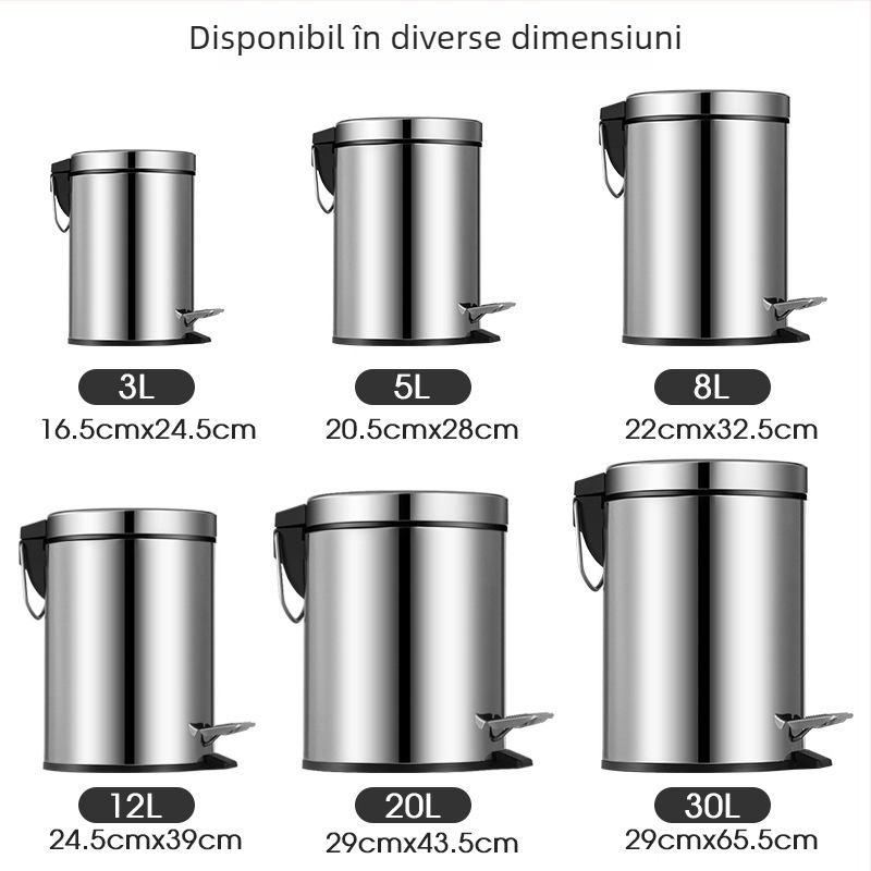 Coș de gunoi din oțel inoxidabil cu pedale, pentru baie, 4 L, depozitare casnică