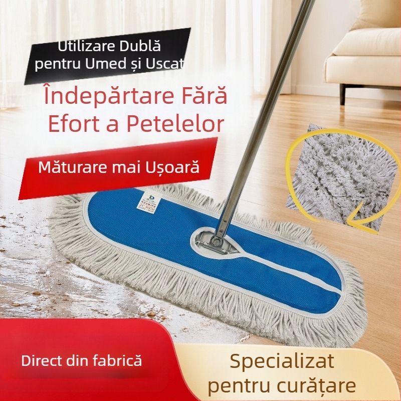 Mop plat mare, personalizat, cu țesătură din plasă în patru culori și fir de bumbac lărgit, pentru administrarea proprietăților, școli, uz comercial și casnic