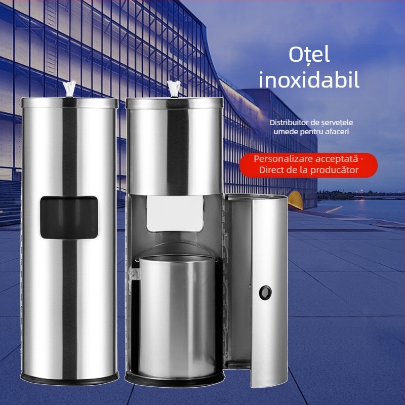 Dispenser/coș pentru șervețele umede din oțel inoxidabil sau fier vopsit, capacitate 12 L+, deschidere prin atingere, uz comercial