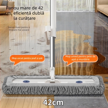 Mop plat chenille pentru uz casnic, cap gros și mărit, curățare cu un singur pasaj, mop durabil fără atingere